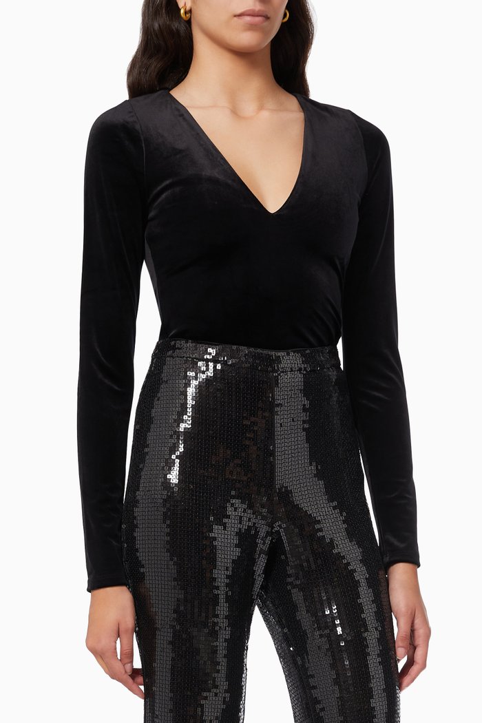 

Long Sleeve Bodysuit in Velvet, Black