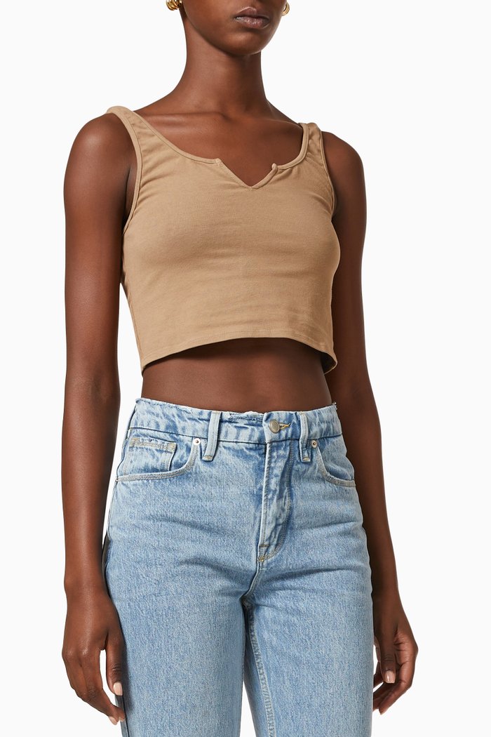 

Essential Notched Crop Top Tank in Cotton Blend, Neutral