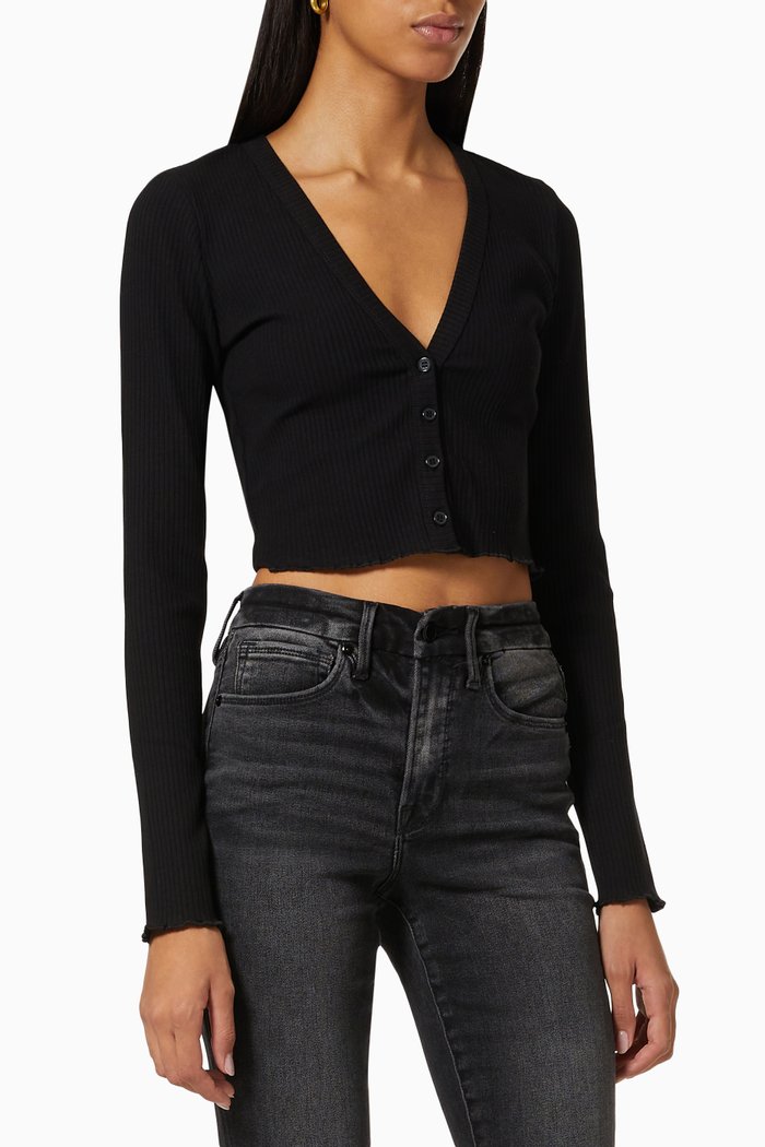 

Essential Cropped Cardigan in Rib Jersey, Black