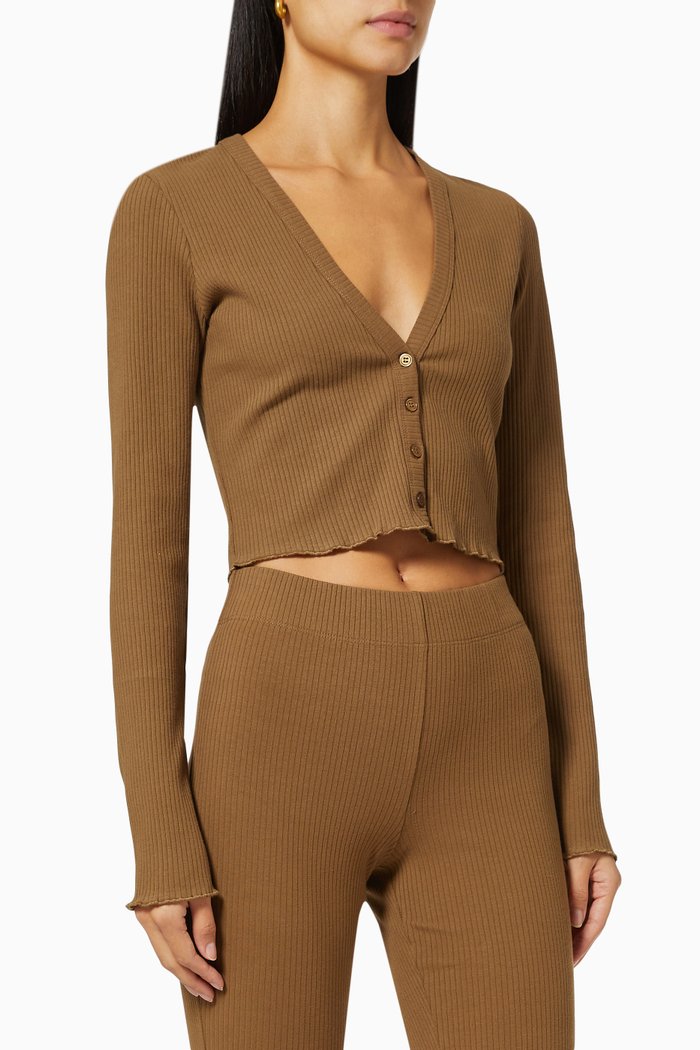 

Essential Cropped Cardigan in Rib Jersey, Green