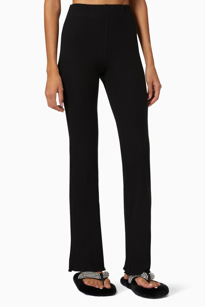 

Heavy Slim Flare Pants in Rib Jersey, Black