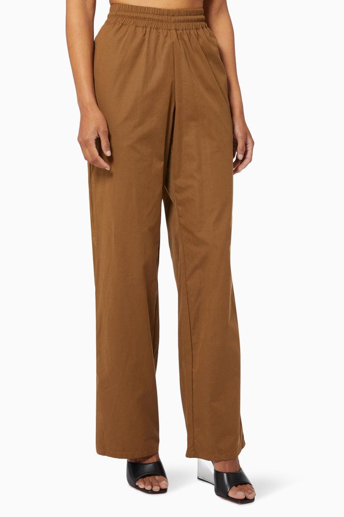 

Wide Leg Track Pants in Suede, Green