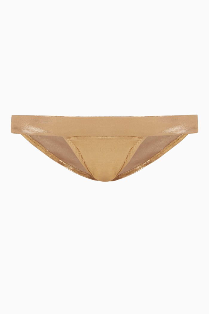 

Banded Bikini Bottoms in Lamé, Gold