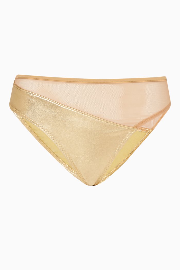 Snake Mesh Bikini Bottom, Gold
