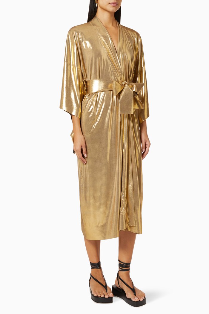 

Midcalf Robe in Lamé, Gold