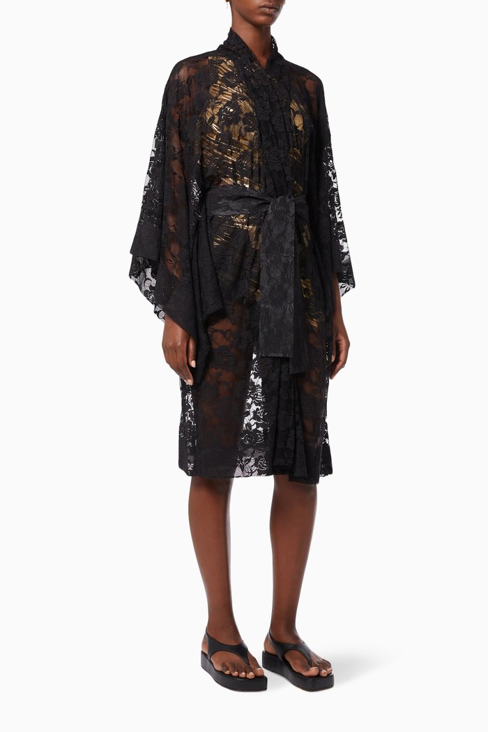

Flared Sleeve Robe in Sheer Lace, Black