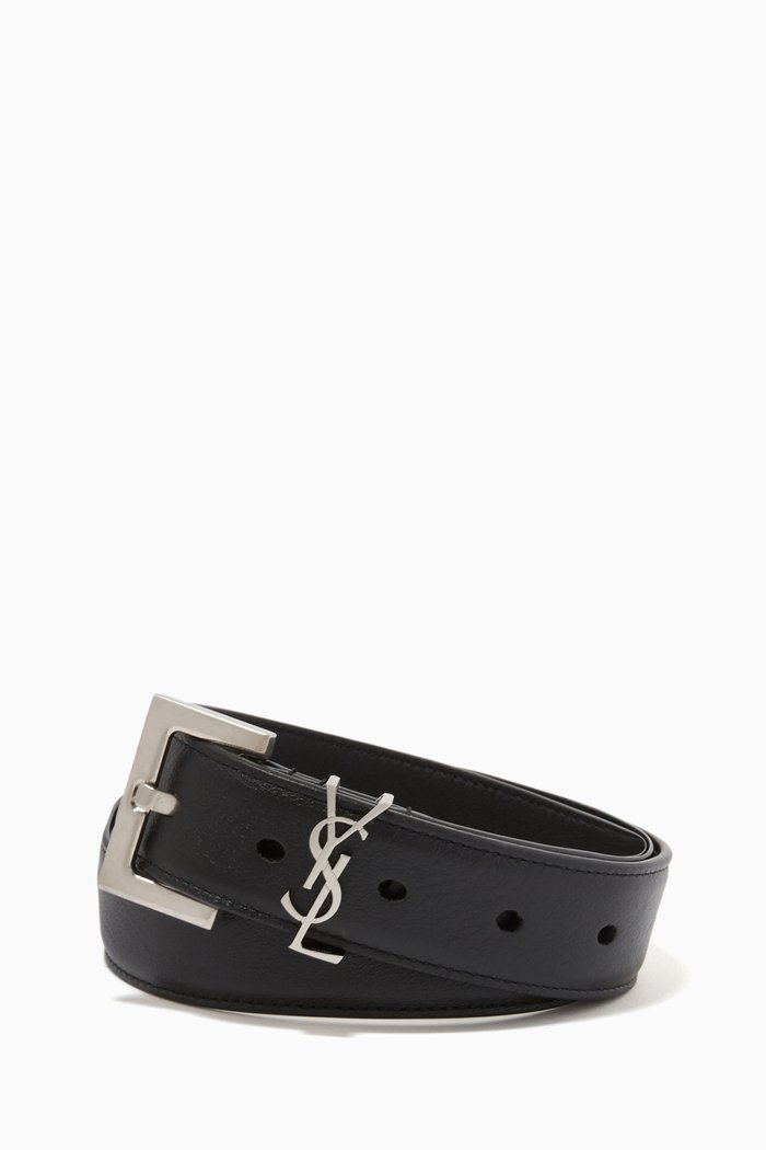 

Monogram Belt with Square Buckle in Smooth Leather, Black