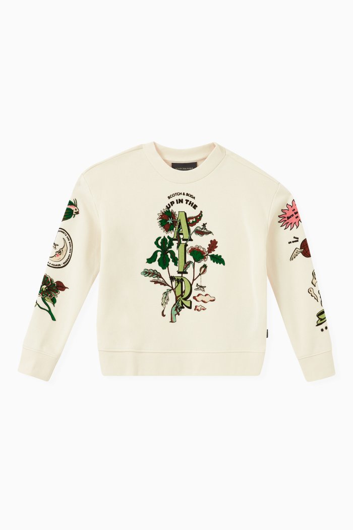

Boxy Fit Embroiderd Artwork Sweatshirt in Cotton Blend, Neutral