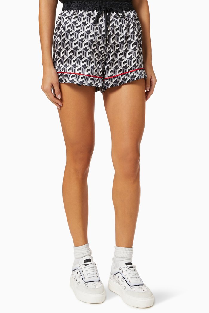 Cubic Monogram Sleep Shorts in Silk, Black