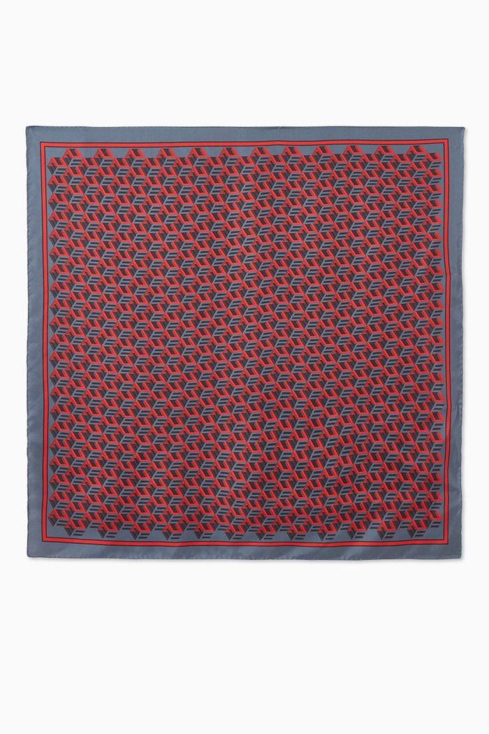 

Scarf in Cubic Monogram Print Silk, Red