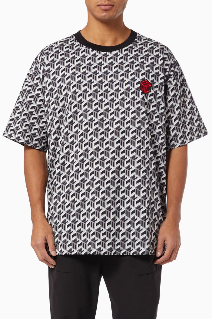 

Cubic Monogram T-shirt in Organic Cotton Jersey, Black