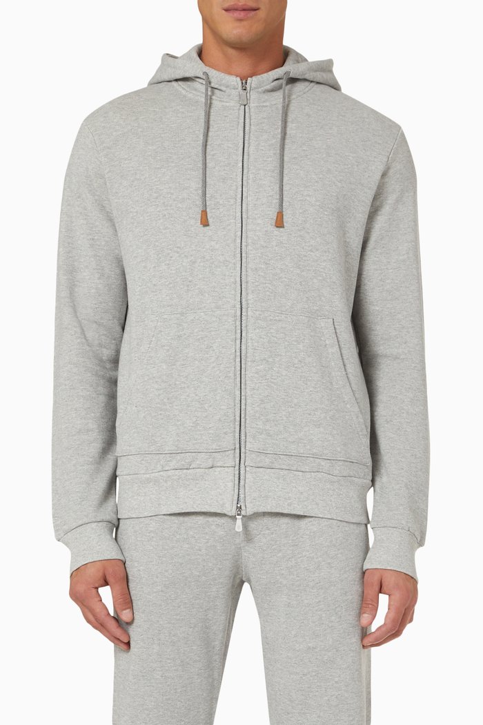 

Zippered Sweatshirt in Cotton Jersey, Grey