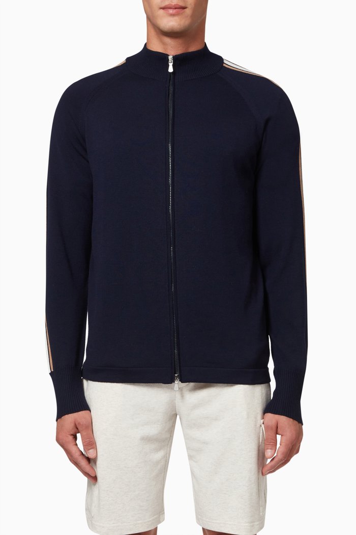 

Zipped Sweater in Merino Wool, Blue