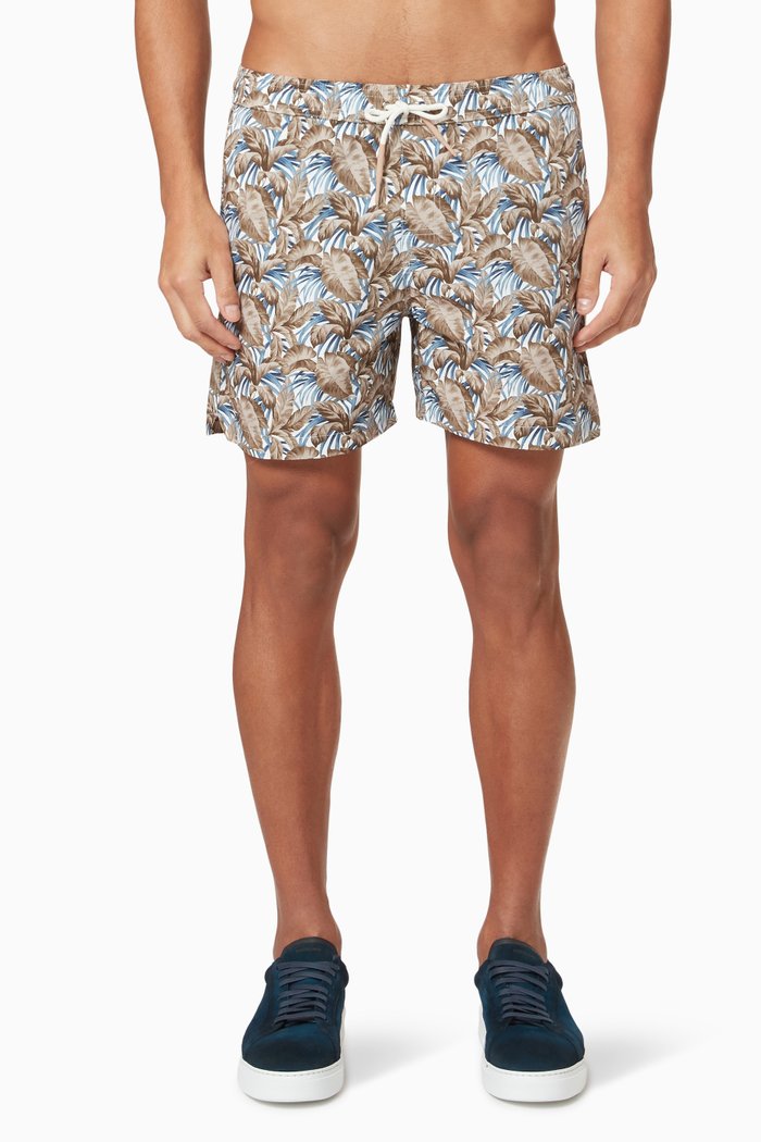 

Patterned Swim Shorts in Technical Polyester, Blue