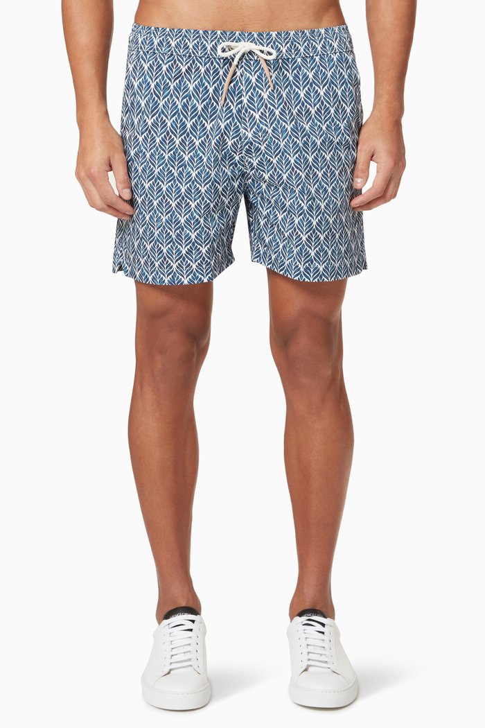 

Patterned Swim Shorts in Technical Polyester, Blue