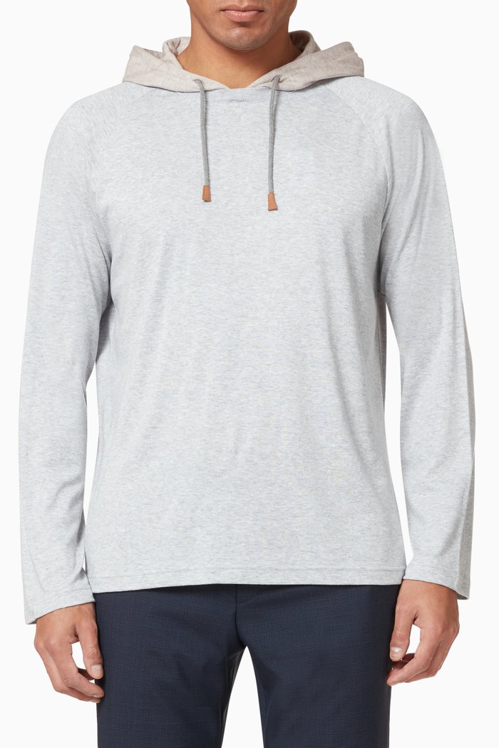 Hoodie in Cotton Blend Jersey, Grey