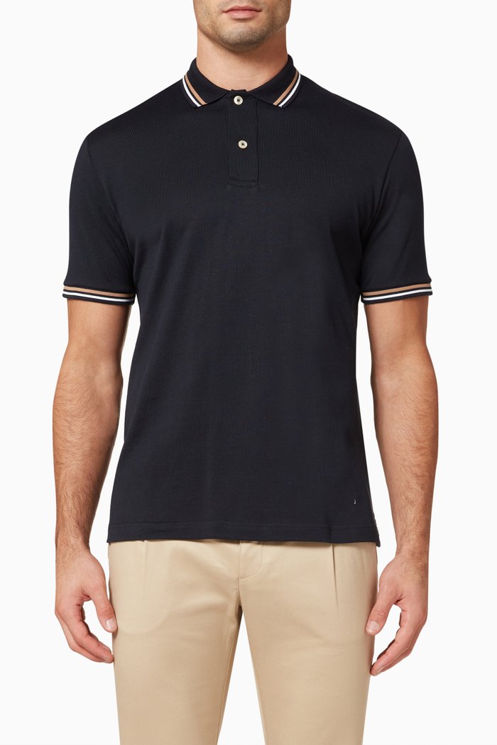 

Stripe Polo T-Shirt in Cotton, Blue