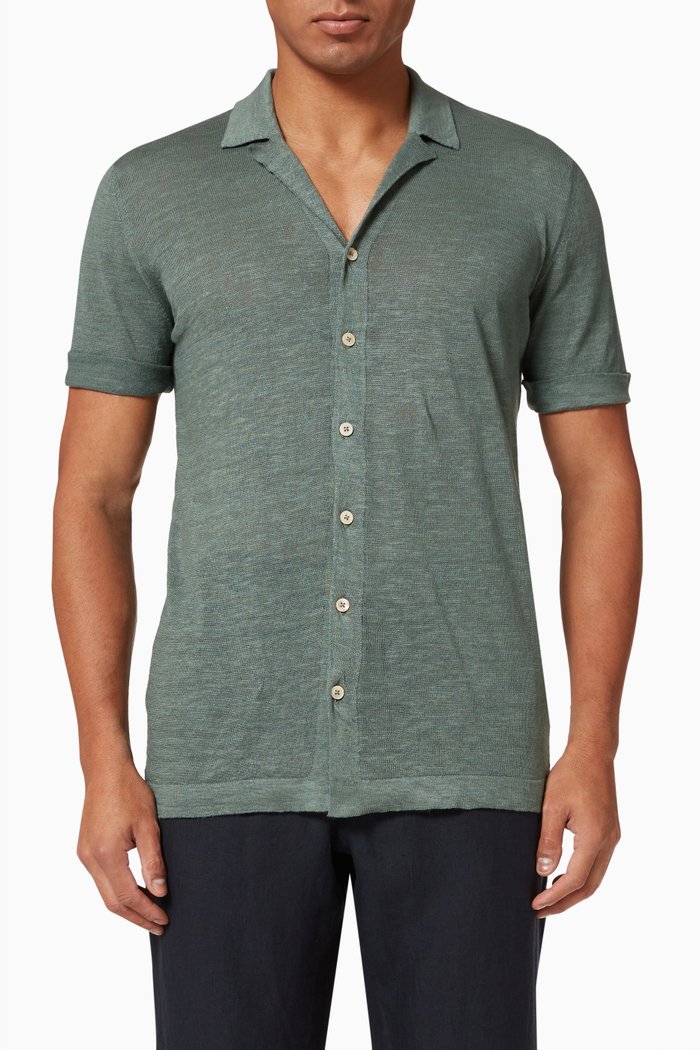 

Knitted Shirt in Linen Blend, Green