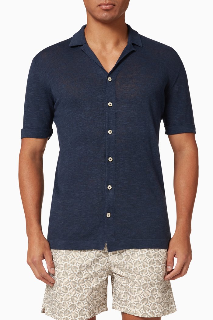 

Knitted Shirt in Linen Blend, Blue