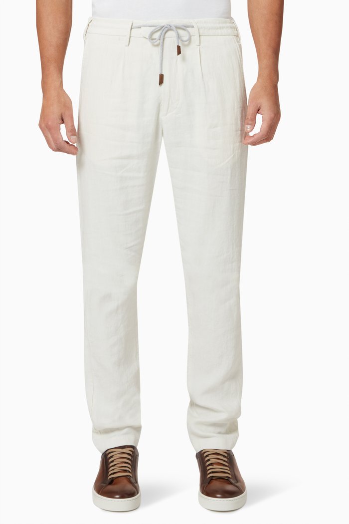 Drawstring Pants in Linen, Neutral