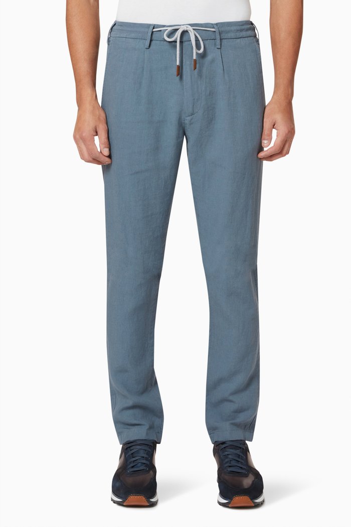 

Drawstring Pants in Linen, Blue