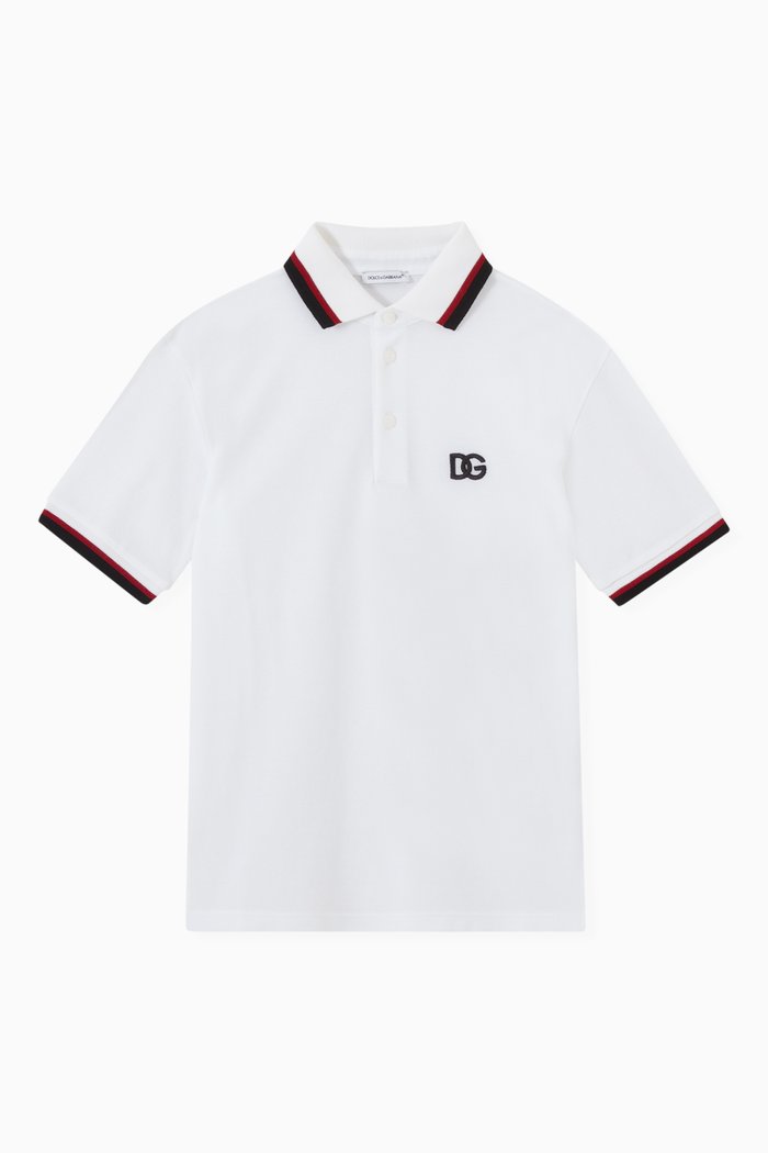 DG Interlock Logo Polo Shirt in Cotton Piqué, White