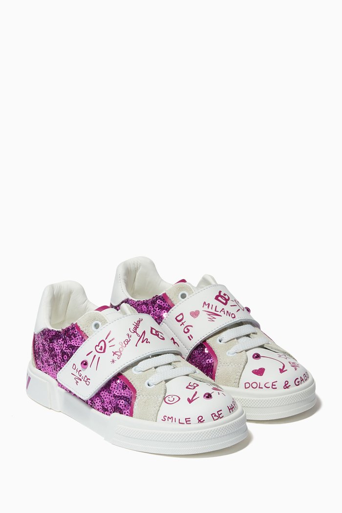 

Sequined Portofino Custom 2.0 Sneakers in Leather, Pink
