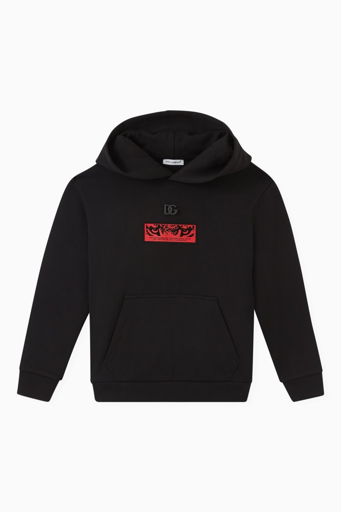 

Animalier Patch Hoodie in Cotton Jersey, Black
