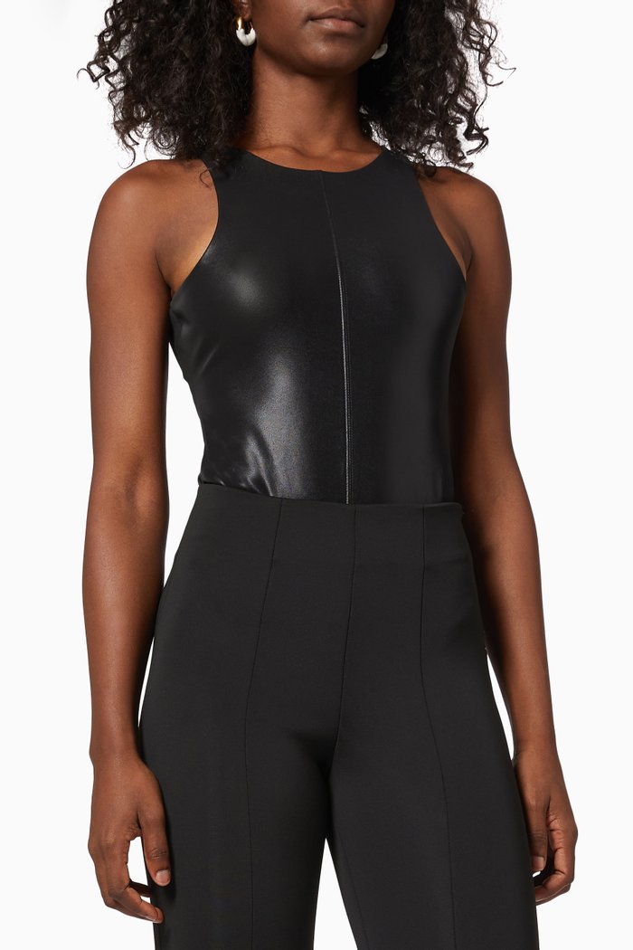 

Better Than Leather Bodysuit in Faux Leather, Black