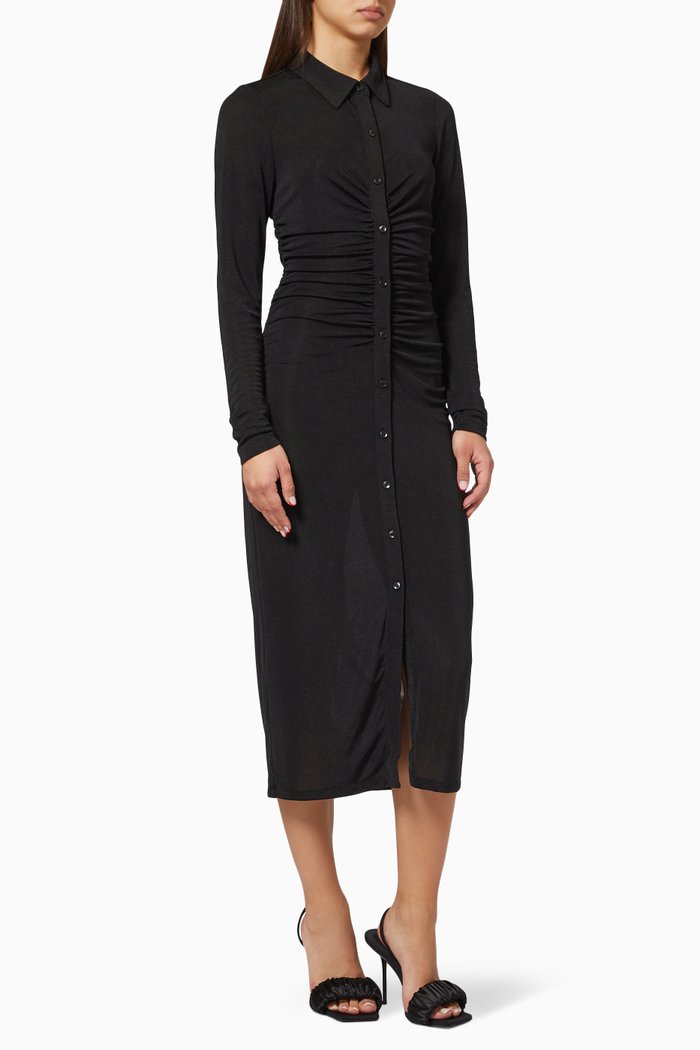 

Midi Polo Dress in Shimmer Jersey, Black