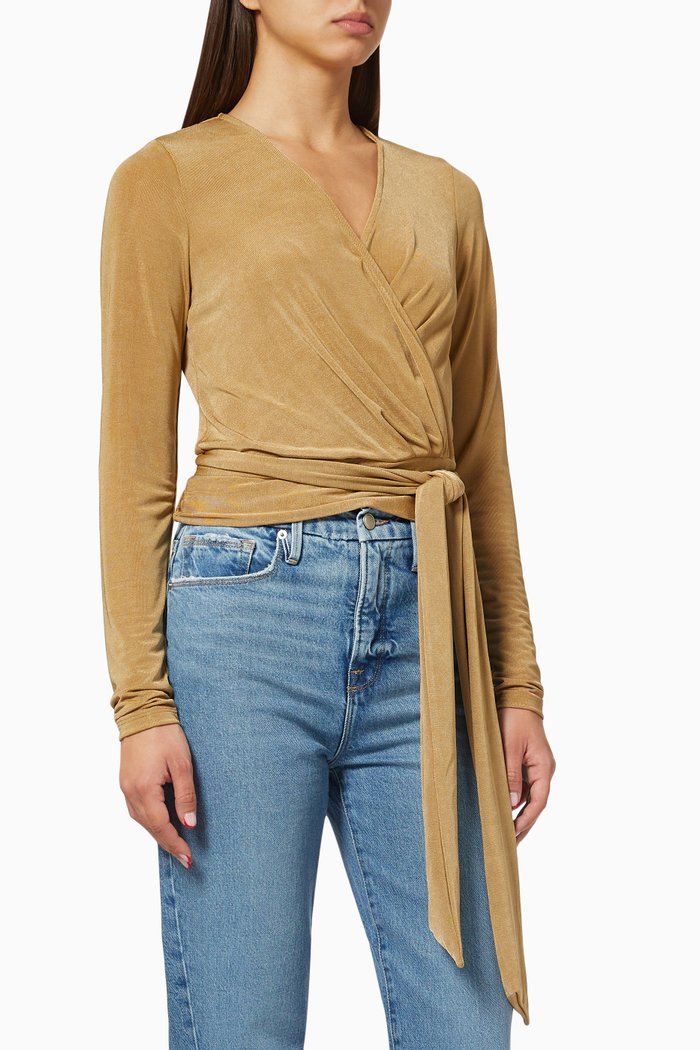 Wrap Top in Shimmer Jersey, Gold
