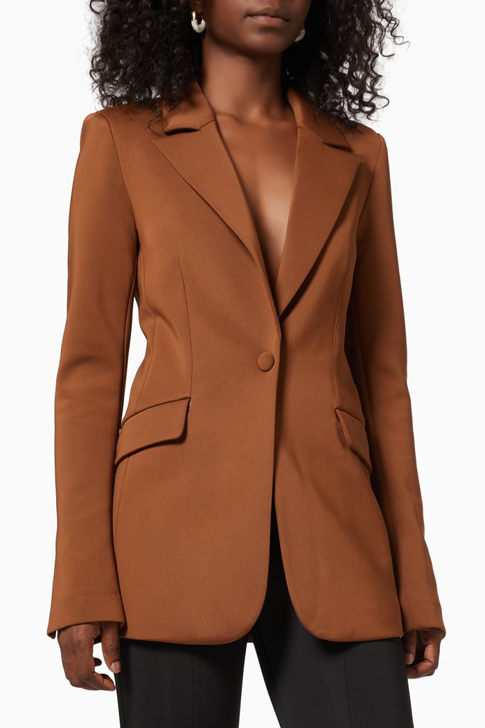 

Fitted Blazer in Scuba Fabric, Brown