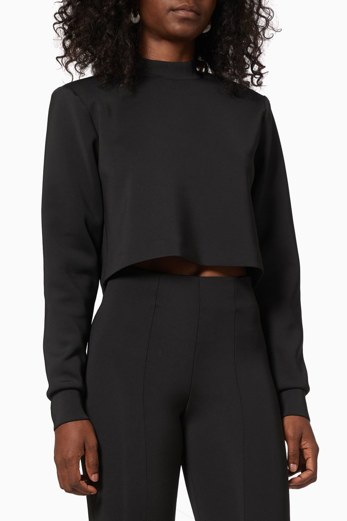 

Mock Neck Crop Top in Scuba Fabric, Black