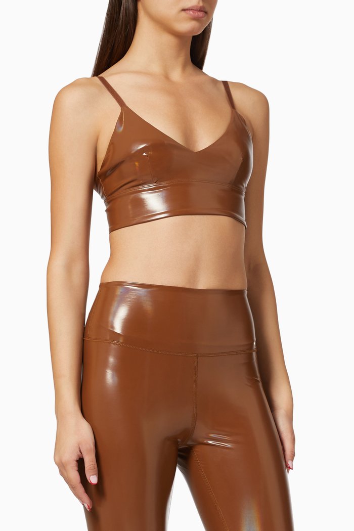 

Hologram Bra Top in Glossy Stretch Fabric, Brown