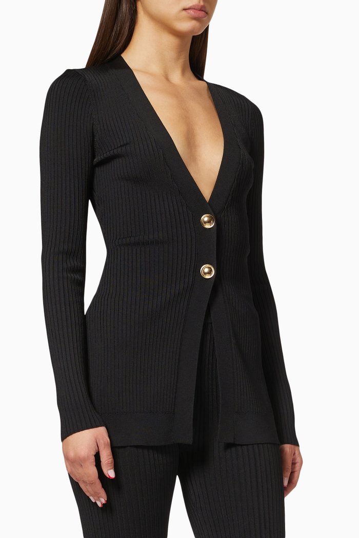 

Boss Cardigan in Ribbed Knit, Black