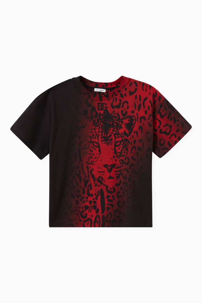 

Animalier Leo Print T-Shirt in Cotton, Red