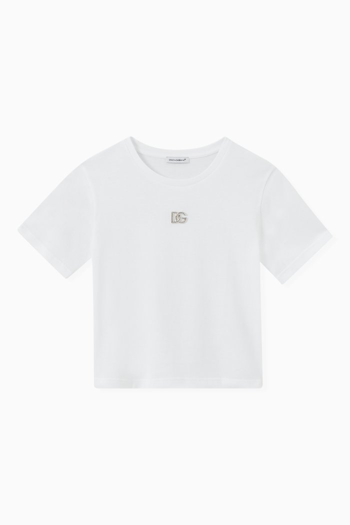 

DG Embellished Appliqué T-shirt in Cotton Jersey, White