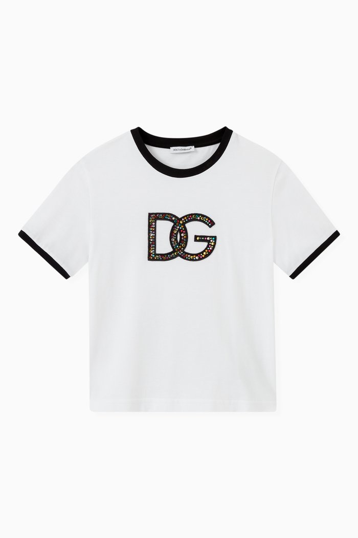 DG Embellished Patch T-shirt in Cotton Jersey, White