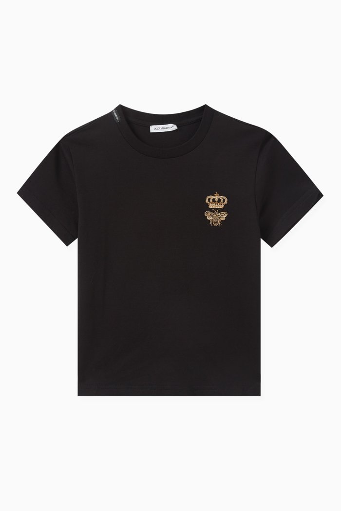 

Crown Embroidered T-shirt in Cotton, Black