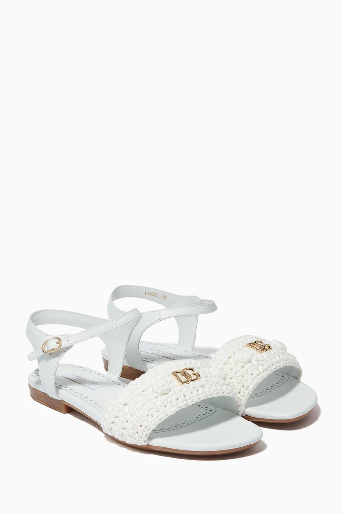 

Woven Raffia Sandals in Leather, White