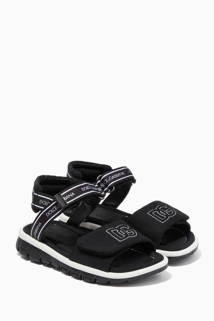 Sandals with Logo in Scuba Fabric, Black