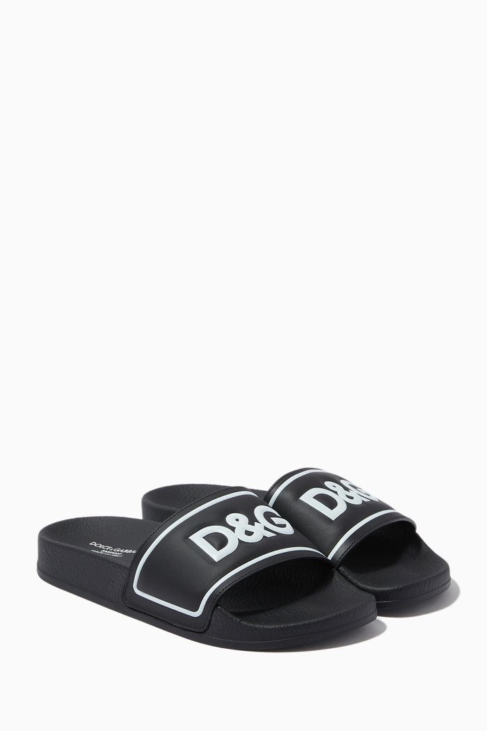 

Logo Print Slides in Leather, Black