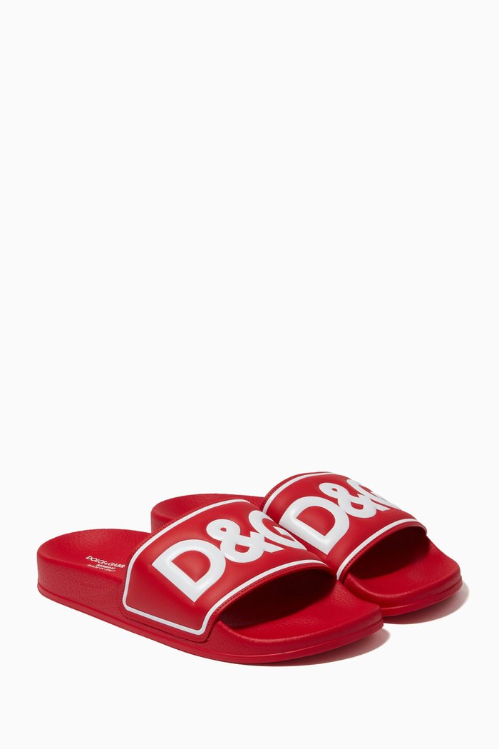 D&G Slide Sandals in Leather, Red