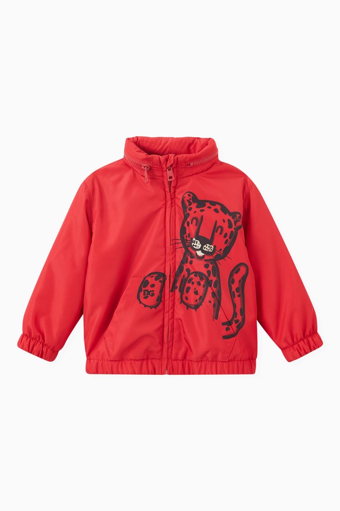 Leopard Print Jacket in Nylon, Red