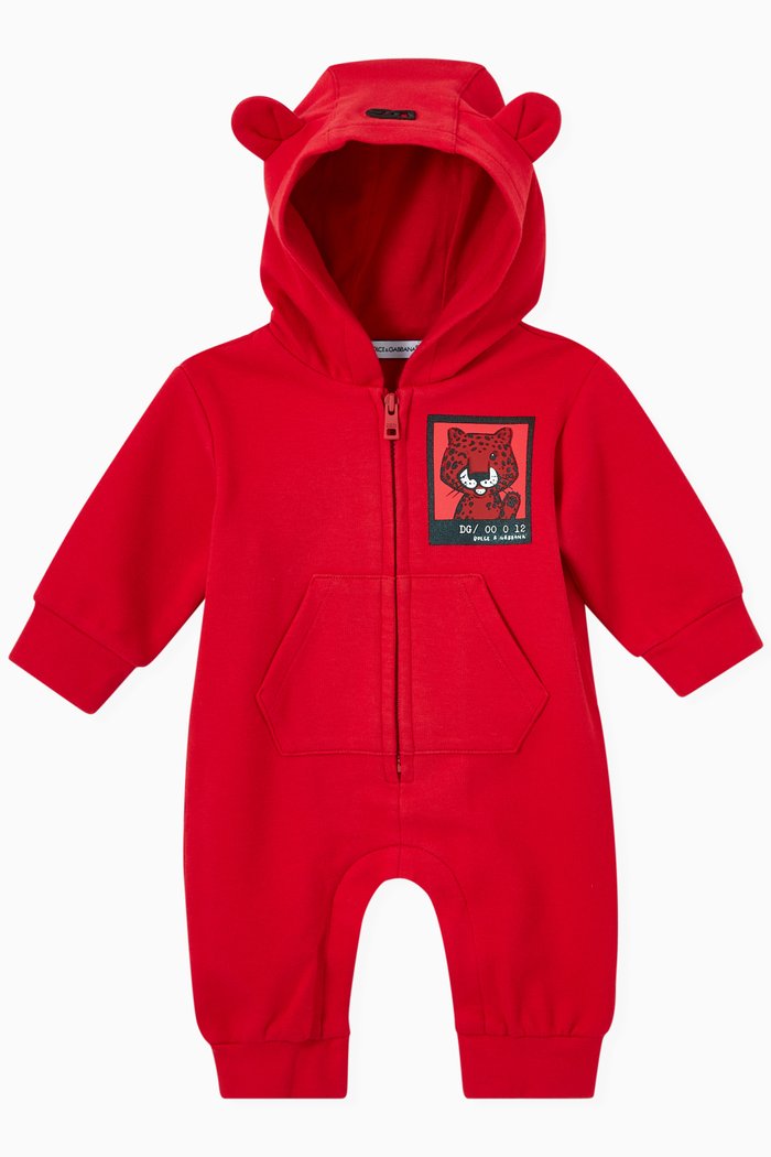 

Animal Hooded Onesie in Cotton Jersey, Red