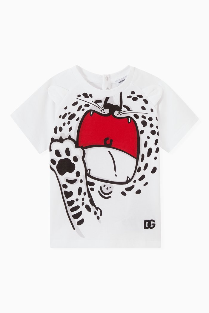 

Leopard Print T-shirt in Cotton Jersey, White