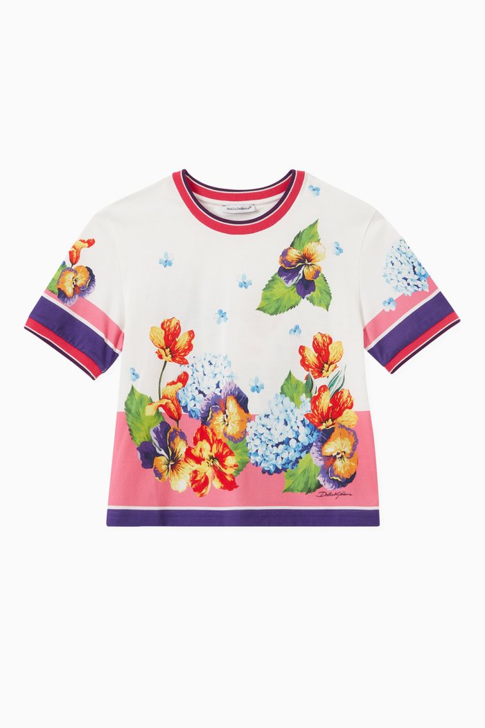 

Renaissance Hydrangea Print T-shirt in Cotton, Pink