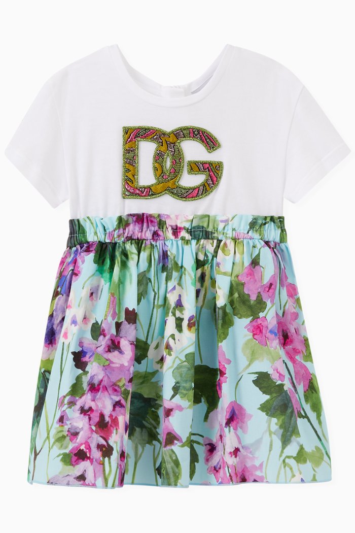 

Bluebell Print Dress in Poplin & Jersey, Blue