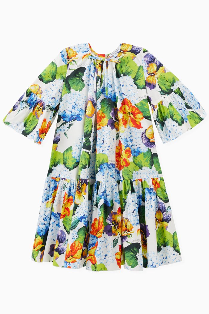 

Hydrangea Print Dress in Cotton Poplin, Blue
