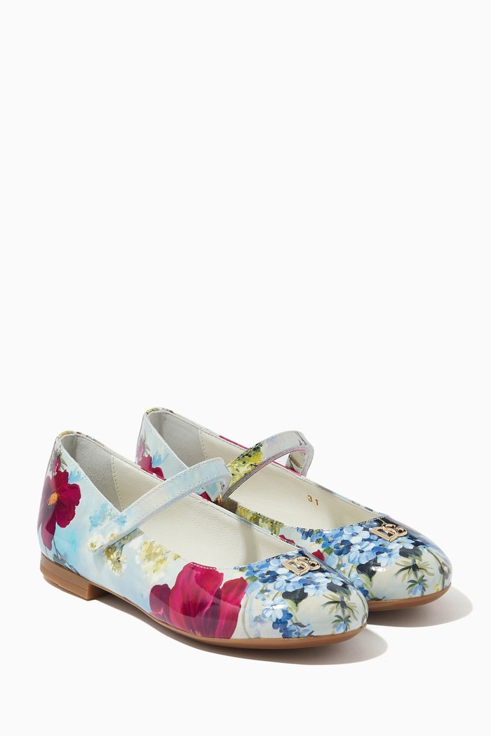 

Floral print Mary Janes in Patent Leather, Blue